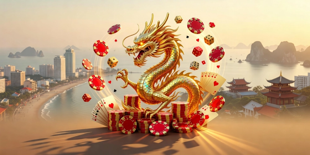 Top 2 casino da nang nh88 với hình ảnh rồng vàng biểu tượng sức mạnh và may mắn