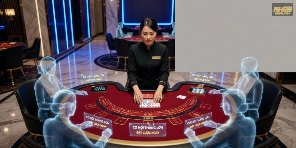 Minh họa cách chơi baccarat live casino nh88 với dealer thực tế và bàn bài chuyên nghiệp