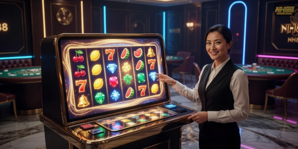 Hình minh họa giao diện live casino slot games nh88 với dealer chuyên nghiệp và hiệu ứng sống động