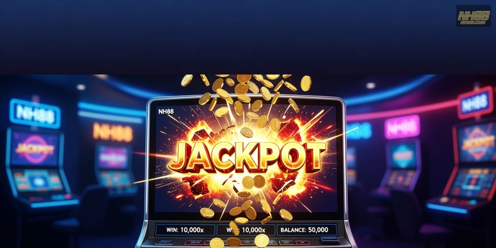 Minh họa cơ chế nổ hũ jackpot trên nền tảng NH88 với hình ảnh slot quay